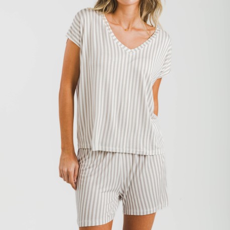 Pijama corto manga fluida viscosa mujer Raya Kodac gris perla