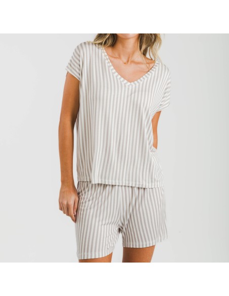 Pijama corto manga fluida viscosa mujer Raya Kodac gris perla