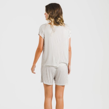 Pijama corto manga fluida viscosa mujer Raya Kodac gris perla