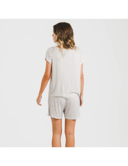 Pijama corto manga fluida viscosa mujer Raya Kodac gris perla