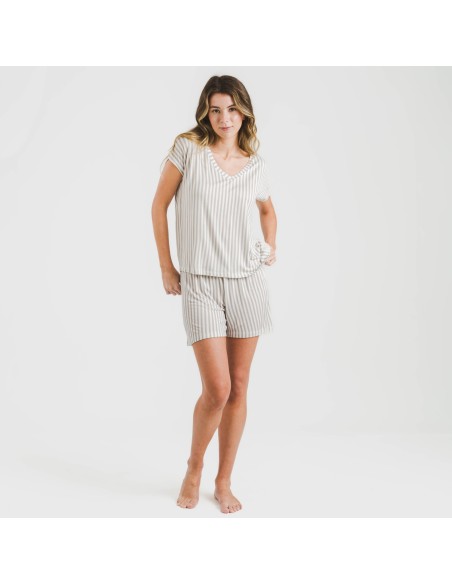 Pijama corto manga fluida viscosa mujer Raya Kodac gris perla