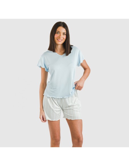 Pijama corto mujer manga fluida soft Raya Bill celeste