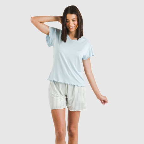 Pijama corto mujer manga fluida soft Raya Bill celeste