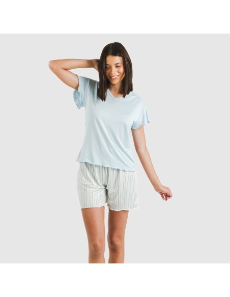 Pijama corto mujer manga fluida soft Raya Bill celeste