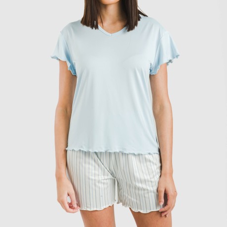 Pijama corto mujer manga fluida soft Raya Bill celeste