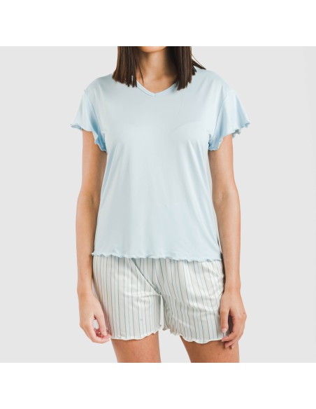 Pijama corto mujer manga fluida soft Raya Bill celeste