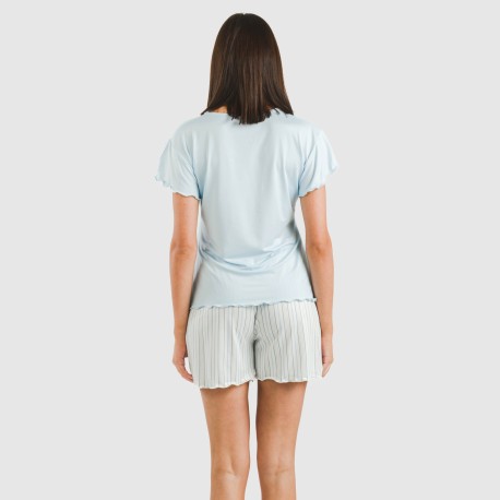 Pijama corto mujer manga fluida soft Raya Bill celeste