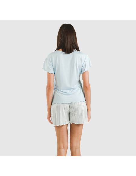 Pijama corto mujer manga fluida soft Raya Bill celeste