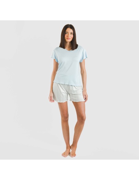 Pijama corto mujer manga fluida soft Raya Bill celeste