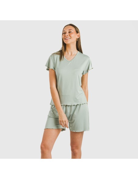 Pijama corto mujer manga fluida soft liso