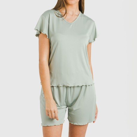 Pijama corto mujer manga fluida soft liso