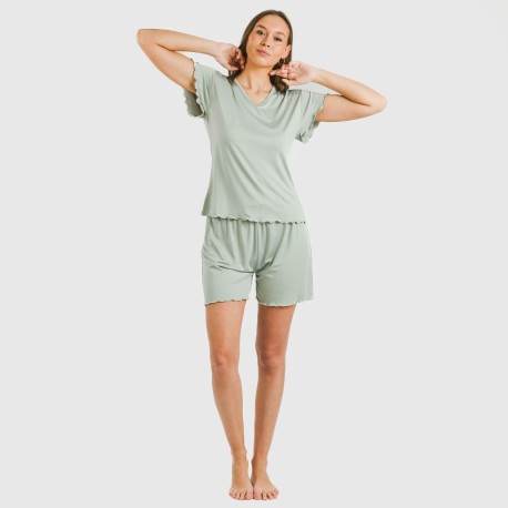 Pijama corto mujer manga fluida soft liso
