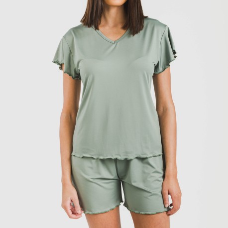 Pijama corto mujer manga fluida soft liso