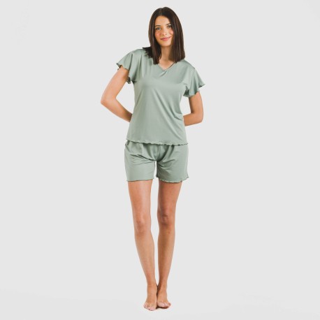 Pijama corto mujer manga fluida soft liso
