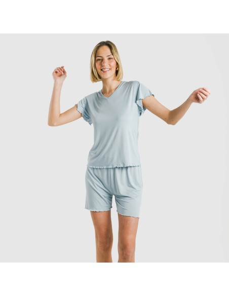 Pijama corto mujer manga fluida soft liso