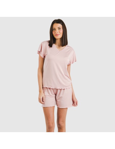 Pijama corto mujer manga fluida soft liso