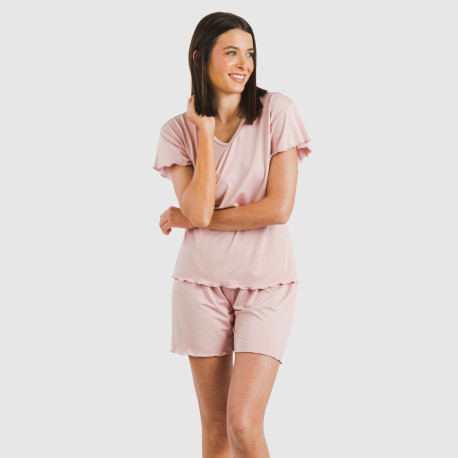 Pijama corto mujer manga fluida soft liso
