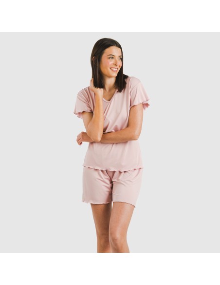 Pijama corto mujer manga fluida soft liso