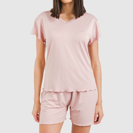 Pijama corto mujer manga fluida soft liso