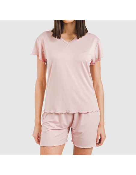 Pijama corto mujer manga fluida soft liso