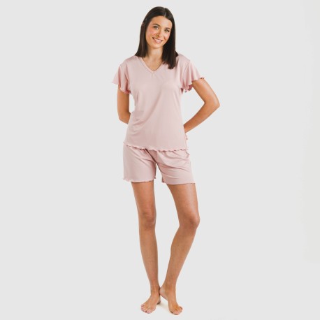 Pijama corto mujer manga fluida soft liso
