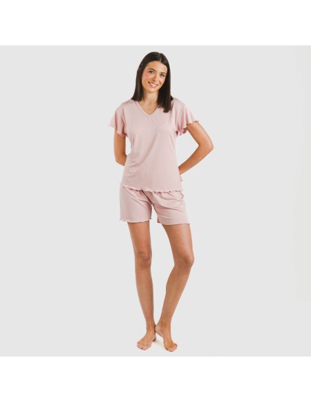 Pijama corto mujer manga fluida soft liso