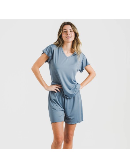 Pijama corto mujer manga fluida soft liso