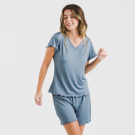 Pijama corto mujer manga fluida soft liso