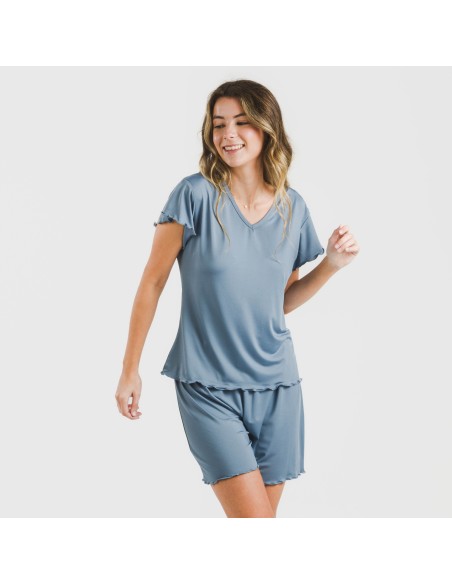 Pijama corto mujer manga fluida soft liso