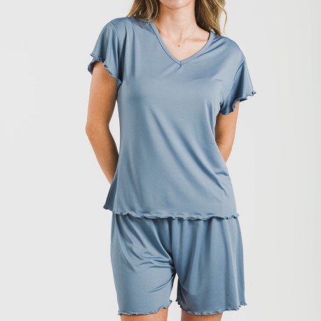 Pijama corto mujer manga fluida soft liso