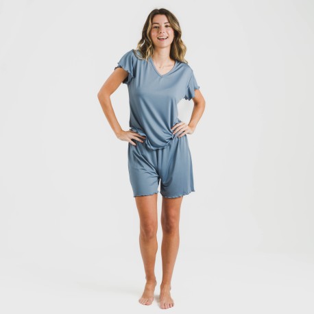 Pijama corto mujer manga fluida soft liso