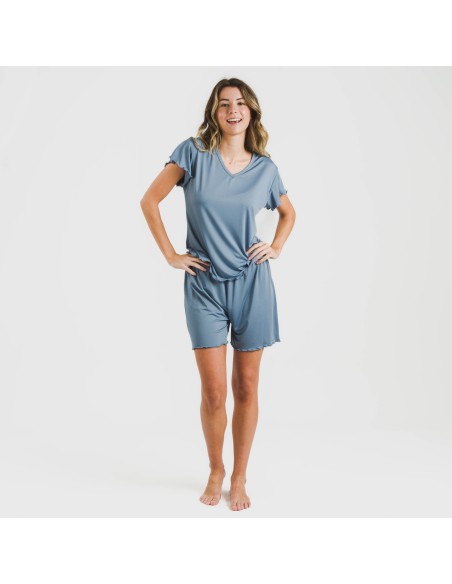 Pijama corto mujer manga fluida soft liso
