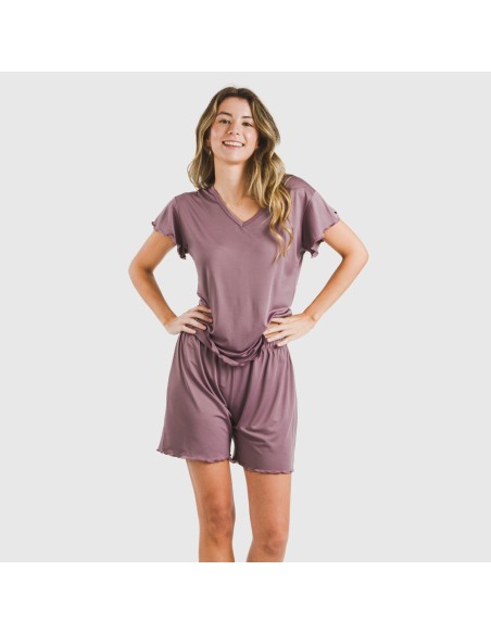 Pijama corto mujer manga fluida soft liso