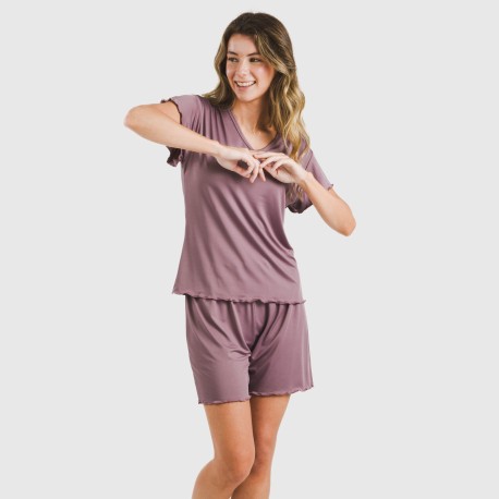 Pijama corto mujer manga fluida soft liso