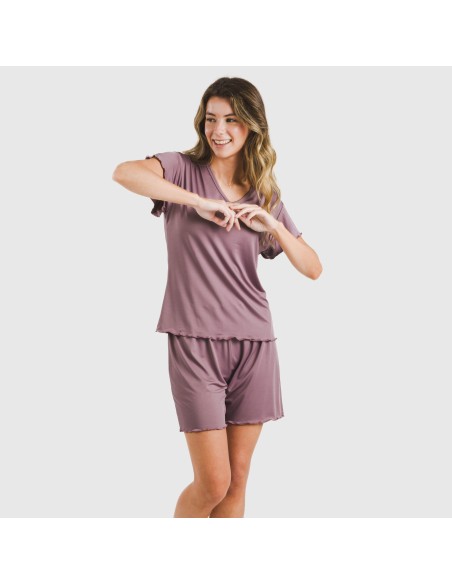 Pijama corto mujer manga fluida soft liso