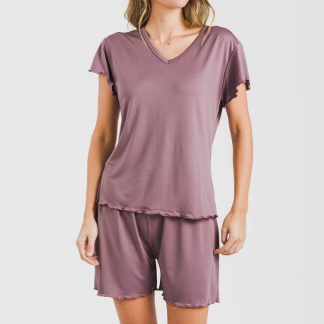 Pijama corto mujer manga fluida soft liso