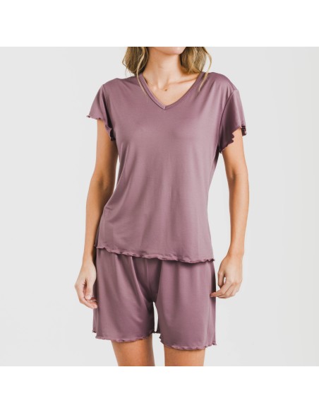 Pijama corto mujer manga fluida soft liso