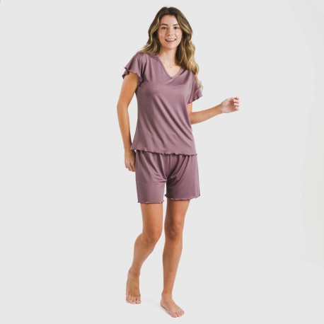 Pijama corto mujer manga fluida soft liso