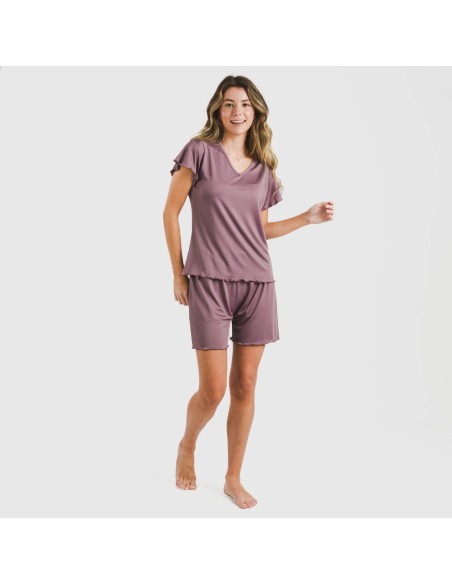 Pijama corto mujer manga fluida soft liso