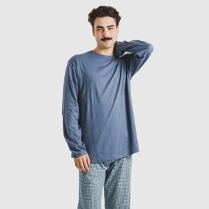 Pijama largo algodón hombre Cuadro Kike azul