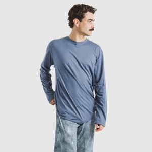 Pijama largo algodón hombre Cuadro Kike azul 2