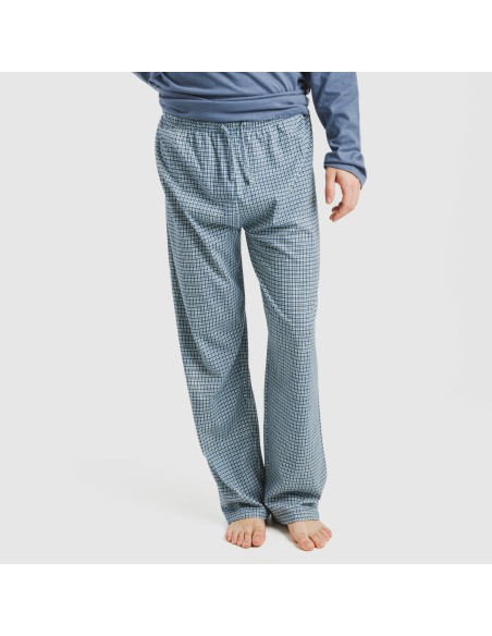 Pijama largo algodón hombre Cuadro Kike azul