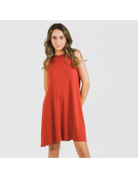 Vestido corto tirantes viscosa liso