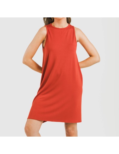 Vestido corto tirantes viscosa liso