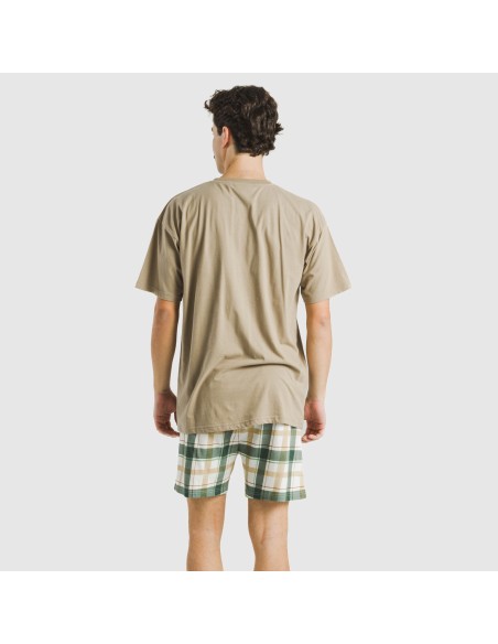 Pijama corto algodón hombre Cuadro Noric arena