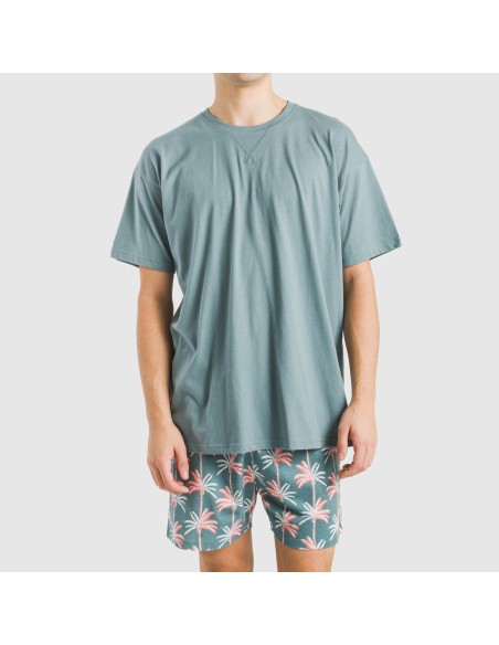 Pijama corto algodón hombre Creta verde francés