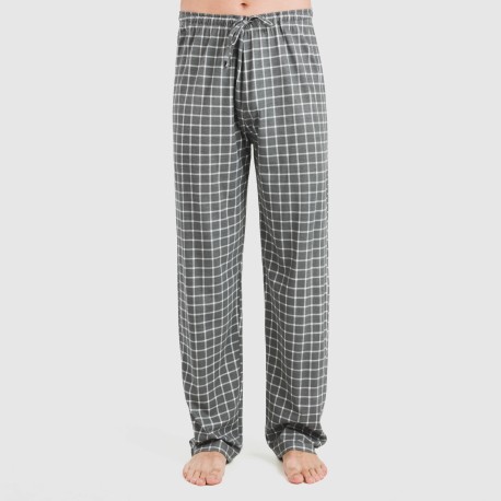 Pijama largo manga corta algodón hombre Cuadro Roberto gris