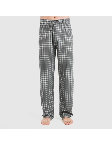 Pijama largo manga corta algodón hombre Cuadro Roberto gris