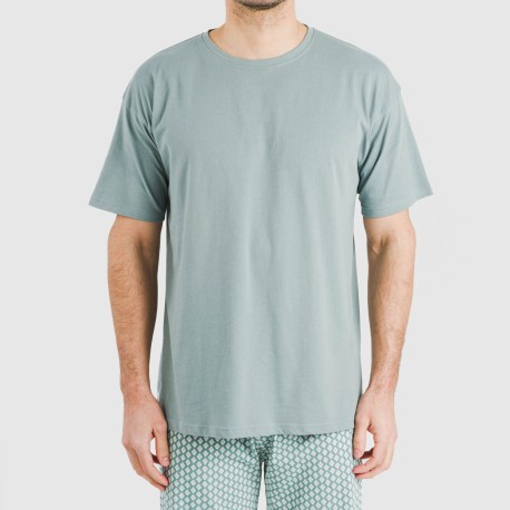Pijama largo manga corta algodón hombre Sassy verde azulado