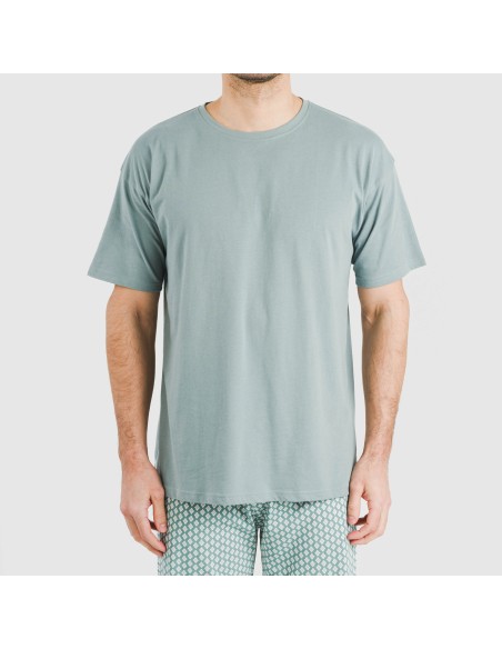 Pijama largo manga corta algodón hombre Sassy verde azulado